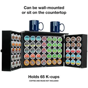 Excello Global Products Barndoor K Cup Cabinet - Wall-Hanging or Standing - Holds 65 K Cups (Black)