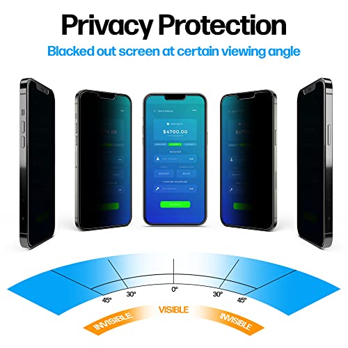 Power Theory Privacy Screen Protector for iPhone 14, iPhone 13, iPhone 13 Pro Tempered Glass Anti Spy protection with Easy Install Tray