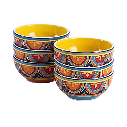 Bico Tunisian Dessert Bowls Set of 6, Ceramic, 12oz, for Ice Cream, Salad, Cereal, Dipping Sauce, Microwave & Dishwasher Safe