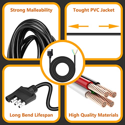 Zimuqi 4 Way 10 Feet Flat Trailer Connector Jacketed Cable Heavy Duty Extension Standard 4 Pin Trailer End Wiring Harness Adapter 18AWG Color-Coded Red Copper Wires Trailer Hitch Wiring (10Feet)