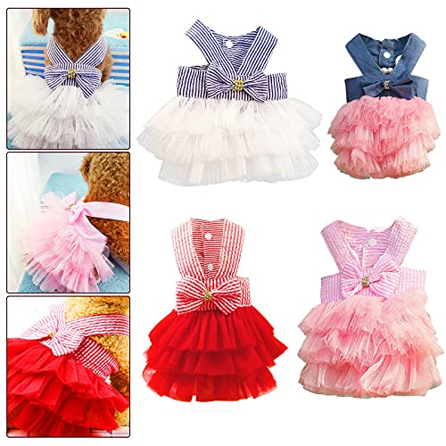 TTBDWiian Dress with Bowknot Lace Dog Dress Girl Puppy Clothes Clothes Birthday Party Doggy Gown Dog Princess Dresses