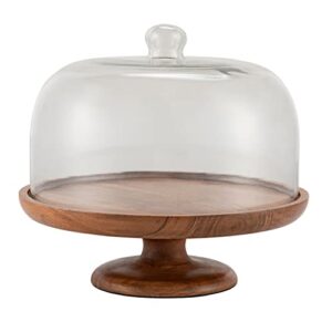 birdrock home cake stand with glass dome and wood base - wood iron dessert serving tray - rustic farmhouse dessert stand - modern party oversized server - table kitchen home display - round