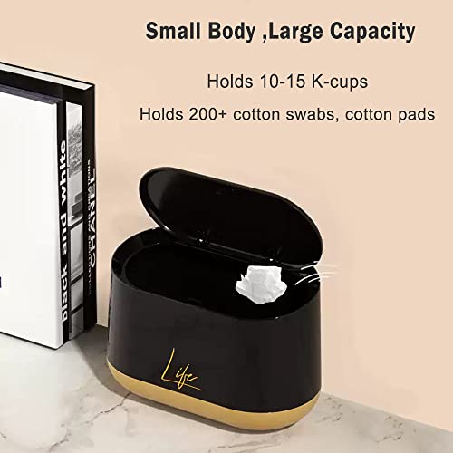 Mini Trash Can Tiny Garbage Can with Lid Modern High-Luxury Design Countertop Garbage Can for Desk ,Counter, Tabletop, 0.5 Gallon Trash Bin (White)