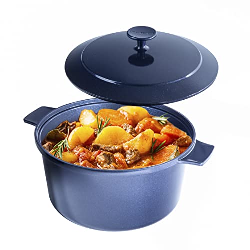 Granitestone Dutch Oven, 6.5 Quart Ultra Nonstick Enameled Lightweight Aluminum Dutch Oven Pot with Lid, Round 6.5 Qt. Stock Pot, Dishwasher & Oven Safe, Induction Capable, 100% PFOA Free, Cobalt Blue