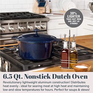 Granitestone Dutch Oven, 6.5 Quart Ultra Nonstick Enameled Lightweight Aluminum Dutch Oven Pot with Lid, Round 6.5 Qt. Stock Pot, Dishwasher & Oven Safe, Induction Capable, 100% PFOA Free, Cobalt Blue