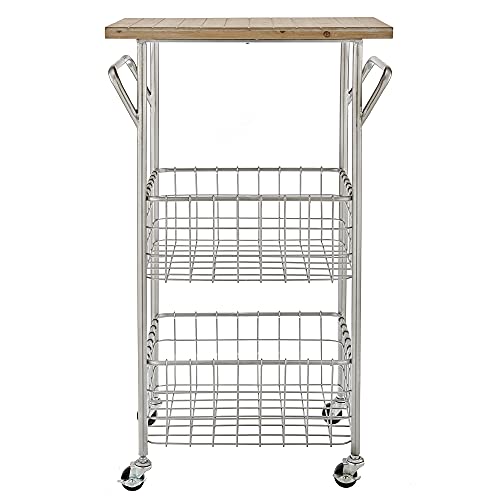 FirsTime & Co. Silver Trenton Kitchen Storage Cart, Mobile Shelving Unit Storage Utility Cart Kitchen, Bathroom, Nursery, Metal Wood, Farmhouse, 18.75 x 12.5 x 31 inches, 31 in. x 18.75 in. (70419)