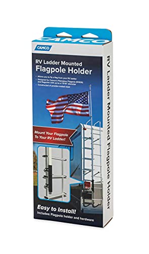 Camco RV Ladder Mounted Flagpole Holder | Allows for a Flag to Fly from Your RV's Ladder | Compatible with Most RV Ladder Rails (51612), Black