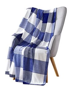 farmhouse buffalo check blue throw blankets: soft plush decorative accent for couch or bed, colored: navy denim blue white