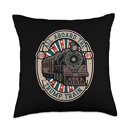 2024 Donald Trump Tshirts Aboard The Trump Train Throw Pillow, 18x18, Multicolor