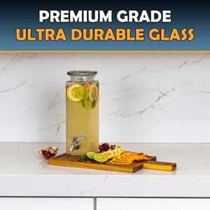 Square Glass Drink Dispenser for Parties - Stainless Steel Spigot + Marker & Label - 100% Leakproof Beverage Dispenser - Liquid Laundry Detergent Dispenser, Water Dispenser, Decorative Pitchers 80oz.