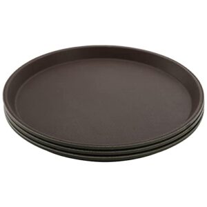 TOPZEA 3 Pack Non-Slip Serving Tray, 11 Inch Fiberglass Small Server Tray Bar Tray, Round Cafeteria Tray Food Tray for Coffee Table, Drinks, Restaurant, Coating with Rubber Surface, Brown