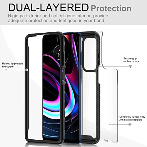 LeYi for Motorola Edge 5G UW Case, Motorola Edge 2021 Case with 2 Tempered Glass Screen Protector, Full-Body Shockproof Bumper Rugged Hybrid Hard Clear Protective Phone Case for Moto Edge 5G UW, Black