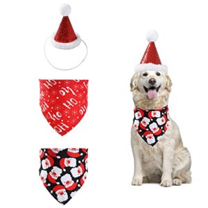 YUDANSI Christmas Dog Bandanas Hat Set, Red Dog Triangle Scarf Dog Costumes Headwear, Christmas Pet Bibs for Dog, 3 Pack Dog Christmas Party Outfit, Gift for Small Medium Large Dogs(Santa Snowflake)