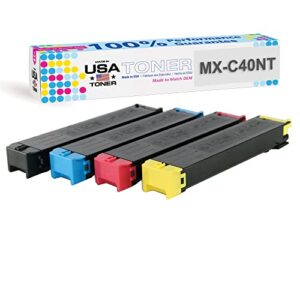made in usa toner compatible replacement for sharp mxc40nt, mx-c311, mx-c312, mx-c400p, mx-c401, mx-c402sc (cyan, magenta, yellow, black, 4 pack)