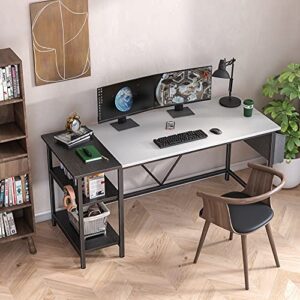 63 inch Computer Desk with 2-Tier Bookshelf Home Office Writing Workstation Study Desk Modern Simple Style Laptop Table with Storage Bag…