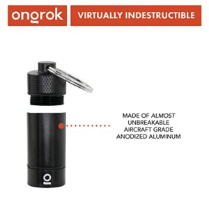 ONGROK Premium Mini Storage Tube, Keychain, Pocket-Sized, Airtight, Aluminum Metal Holder and Case (Black)