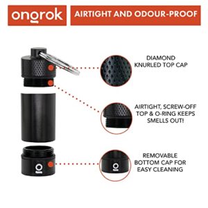 ONGROK Premium Mini Storage Tube, Keychain, Pocket-Sized, Airtight, Aluminum Metal Holder and Case (Black)