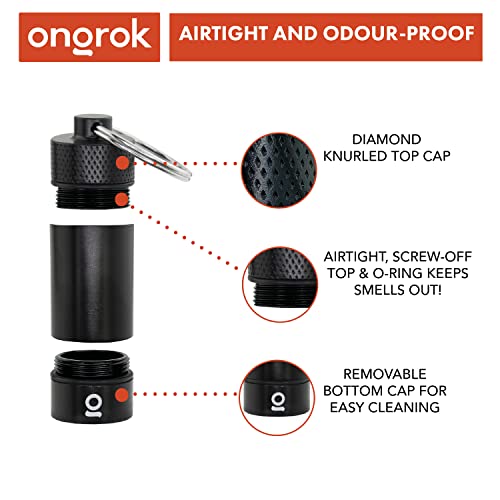 ONGROK Premium Mini Storage Tube, Keychain, Pocket-Sized, Airtight, Aluminum Metal Holder and Case (Black)