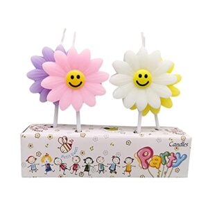 4pcs/set daisy birthday candles, cute sunflowers candles, children's birthday candles, birthday cake decorations - white, purple, pink, yellow