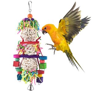 bissap conure toys, bird parrot foraging shredder hanging toys sola balls sepak takraw with bell for small parrots parakeets conures cockatiels love birds cage toy