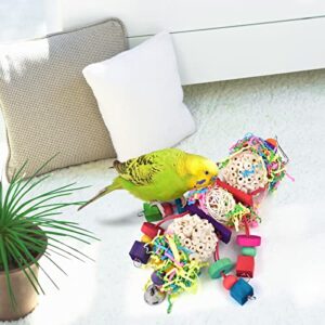 Bissap Conure Toys, Bird Parrot Foraging Shredder Hanging Toys Sola Balls Sepak Takraw with Bell for Small Parrots Parakeets Conures Cockatiels Love Birds Cage Toy