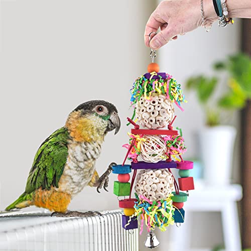 Bissap Conure Toys, Bird Parrot Foraging Shredder Hanging Toys Sola Balls Sepak Takraw with Bell for Small Parrots Parakeets Conures Cockatiels Love Birds Cage Toy