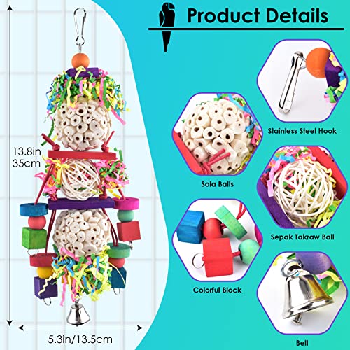 Bissap Conure Toys, Bird Parrot Foraging Shredder Hanging Toys Sola Balls Sepak Takraw with Bell for Small Parrots Parakeets Conures Cockatiels Love Birds Cage Toy