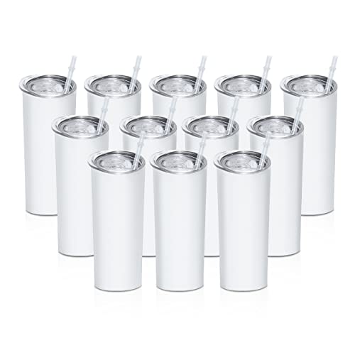 AGH 24 Pack 20oz Sublimation Tumblers with Metal Sraws and Lids Straight Skinny Tumblers Bulk, Stainless Steel Vacuum Insulated Tumblers, Double Wall Sublimation Tumbler Keep Coffee Chilled for Hours