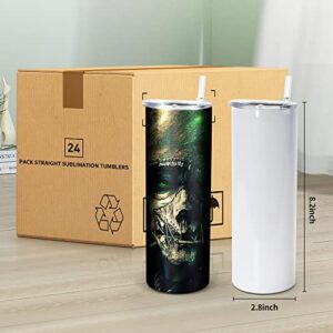 AGH 24 Pack 20oz Sublimation Tumblers with Metal Sraws and Lids Straight Skinny Tumblers Bulk, Stainless Steel Vacuum Insulated Tumblers, Double Wall Sublimation Tumbler Keep Coffee Chilled for Hours