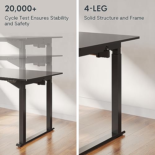 FLEXISPOT Dual Motors 4 Legs Standing Desk 63 x 30 Inch Adjustable Height Desk with Splice Board Home Office Computer Workstation Electric Sit Stand up Desk, Black Top + Black Frame