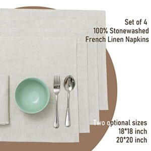 EVERLY Linen Cloth Napkins, Set of 4 100% Stonewashed French Linen Napkins, Dinner Napkins Everyday Use Cocktail Napkins, 18x18 Inches Wedding Napkins Cloth Washable