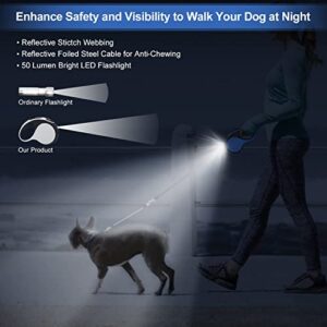 Retractable Dog Leash with Rechargeable LED Light for Night Walks, Newnique 16FT Dog Walking Leash with Chew Proof Cable, for Dog ups to 66lbs(Black Blue)