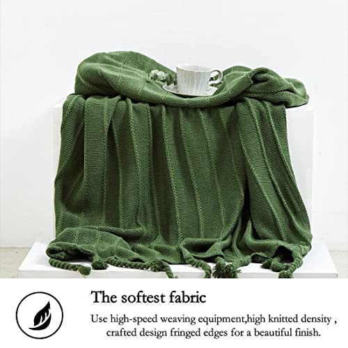 Koreyoshi Emerald Green Cable Knit Throw Blanket Super Soft Cozy Plush Lightweight Decorative Throw Blanket with Tassels for Couch Sofa Living & Bed Room, 50''×60''