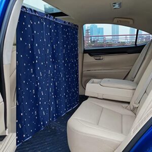 zatooto car privacy divider curtains - blue satin window sun shades - travel camping interior space partition curtain for family sleeping