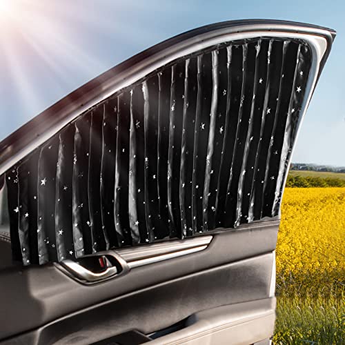 ZATOOTO Car Front Curtains - Black 2 Pcs Window Satin Cloth Shades Block The Sun - Privacy Magnetic Covers for Family Travel Camping