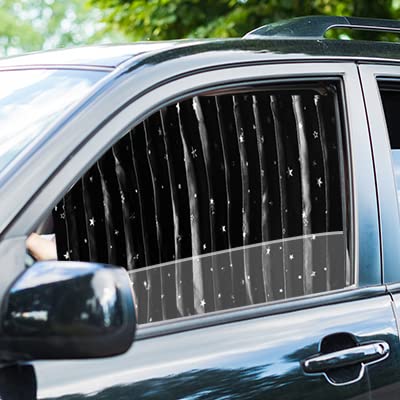 ZATOOTO Car Front Curtains - Black 2 Pcs Window Satin Cloth Shades Block The Sun - Privacy Magnetic Covers for Family Travel Camping