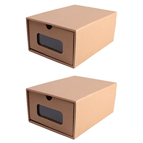 Houseen Shoes Box, 2 Pack, Waterproof Paper Cardboard, Stackable, Stackable Storage Boxes, Transparent Window(Brow)