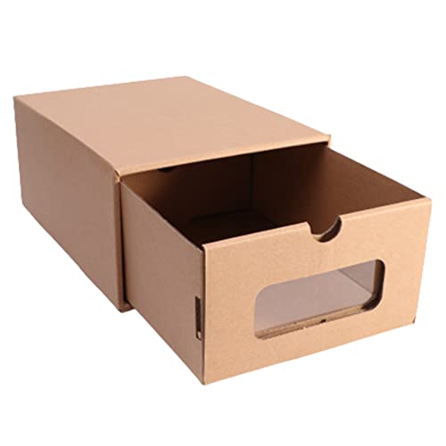 Houseen Shoes Box, 2 Pack, Waterproof Paper Cardboard, Stackable, Stackable Storage Boxes, Transparent Window(Brow)