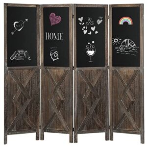 5.8ft tall wood room divider with chalkboard panels, 4 panel rustic folding privacy screens room divider, partition wall dividers for rooms, room separator, folding screen, rustic barnwood, brown