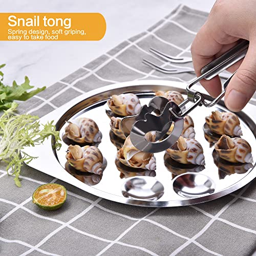 1 Set of Escargot Dish Stainless Steel Snail Escargot Plate 12 Holes with Escargot tong and Escargot fork for Kitchen Restaurant