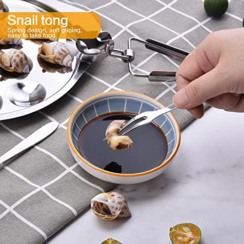 1 Set of Escargot Dish Stainless Steel Snail Escargot Plate 12 Holes with Escargot tong and Escargot fork for Kitchen Restaurant