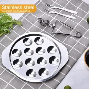 1 Set of Escargot Dish Stainless Steel Snail Escargot Plate 12 Holes with Escargot tong and Escargot fork for Kitchen Restaurant