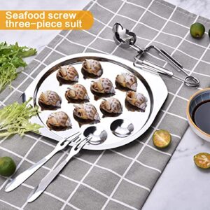 1 Set of Escargot Dish Stainless Steel Snail Escargot Plate 12 Holes with Escargot tong and Escargot fork for Kitchen Restaurant