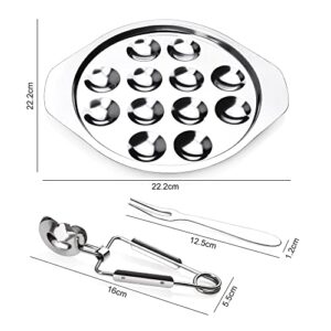 1 Set of Escargot Dish Stainless Steel Snail Escargot Plate 12 Holes with Escargot tong and Escargot fork for Kitchen Restaurant