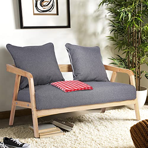 Koreyosh Upholstered Wood Loveseat Sofa with Cushions,Modern Fabric 2-Seat Small Sofa with Armrest,Compact Space Couch,Filled with Native Sponge,Grey