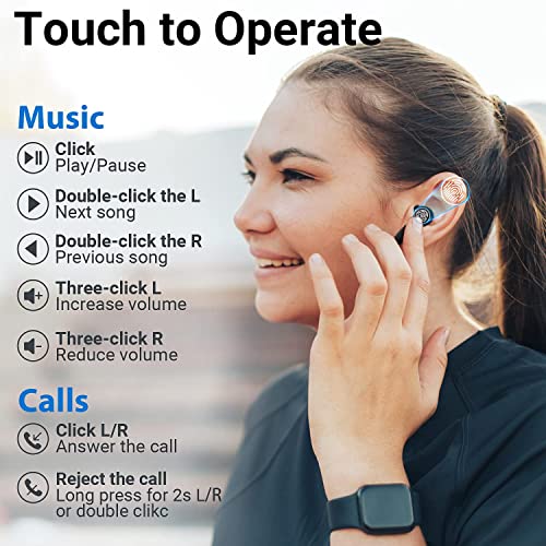 HOPENE Wireless Bluetooth Earbuds - Deap Bass in-Ear Earphones True Wireless Stereo & Clear Call Fit for iPhone Laptop iPad Cell Phone,Comfortable for Running Exercise Outdoors Workout Sport