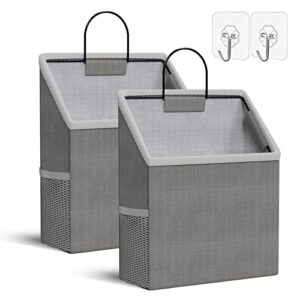 Teatalk 2Pack Wall Hanging Organizer Bag,Closet Hanging Storage for Pocket,Bathroom Dormitory Storag,Linen Cotton Organizer Box Containers for Bedroom(Gray)