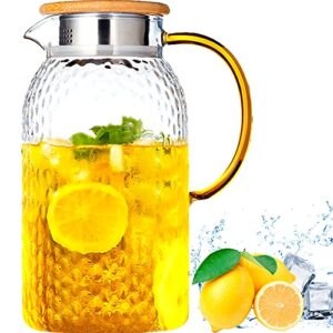 wuweot glass pitcher, 50 oz water pitcher with lid for fridge, heat resistant glass water jug, borosilicate iced tea pitcher carafe for cold or hot beverages, coffee, juice, ice water, milk