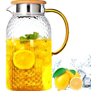 WUWEOT Glass Pitcher, 50 OZ Water Pitcher with Lid for Fridge, Heat Resistant Glass Water Jug, Borosilicate Iced Tea Pitcher Carafe for Cold or Hot Beverages, Coffee, Juice, Ice Water, Milk