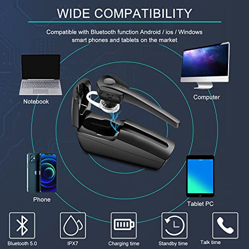 OPINAY Bluetooth Headset,Wireless Ultralight V5.1 Bluetooth Earpiece,CVC8.0 HD Hands-Free Earphones with Built-in Mic,60Hrs Playtime with 500mAh Charging Case for Business/Office/Driving/Workout